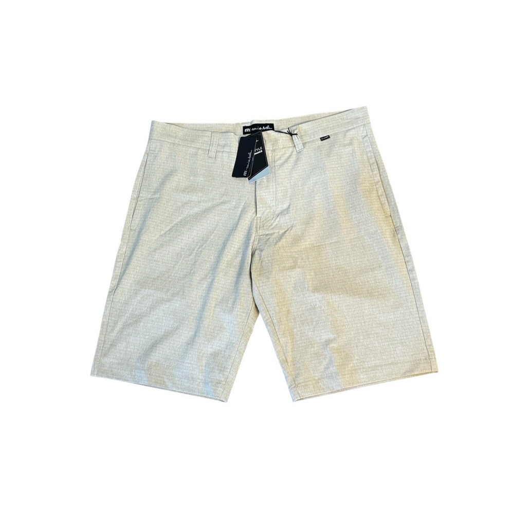 Travis Mathew Shorts Men Size 36 Performance Golf Kendo‎ Flat Front Khaki Print